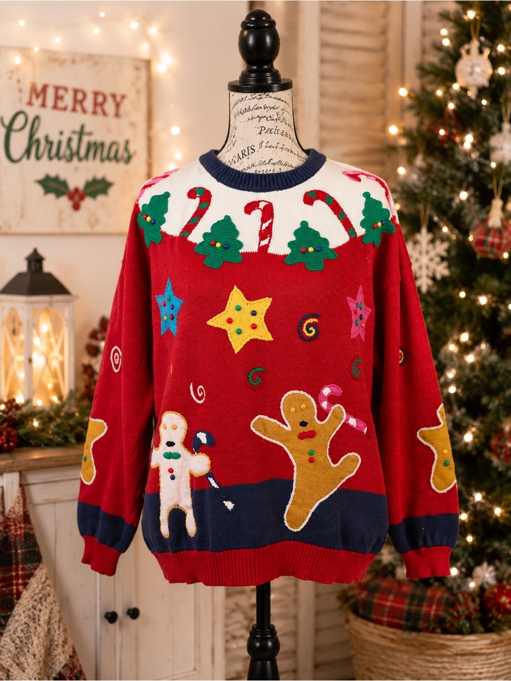 Vintage Jack B. Quick Gingerbread Ugly Christmas Sweater Women’s Small Cotton